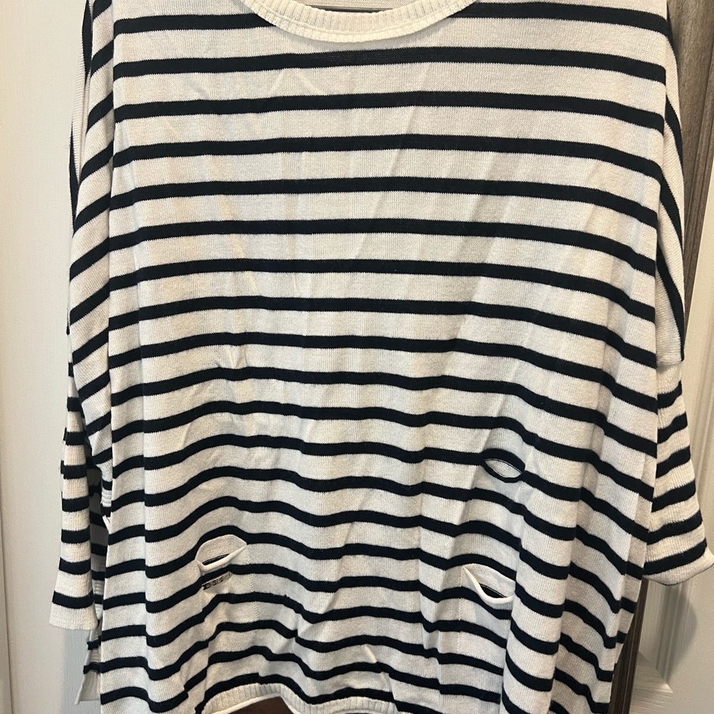 Mersea navy and white striped sweater